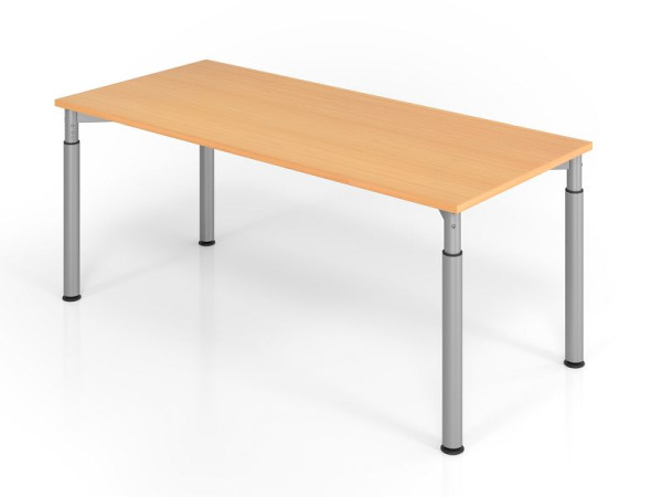 Hammerbacher bureau YS19, 180 x 80 cm, blad: beuken, 25 mm dik, ABS dikke rand, rechthoekige vorm, zilver, VYS19/6/S