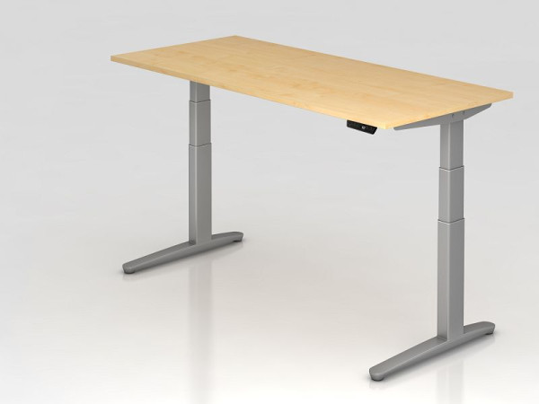 Hammerbacher elektrisch zit-sta bureau 180x80cm esdoorn/zilver, rechthoekige vorm, VXBHM19/3/SS