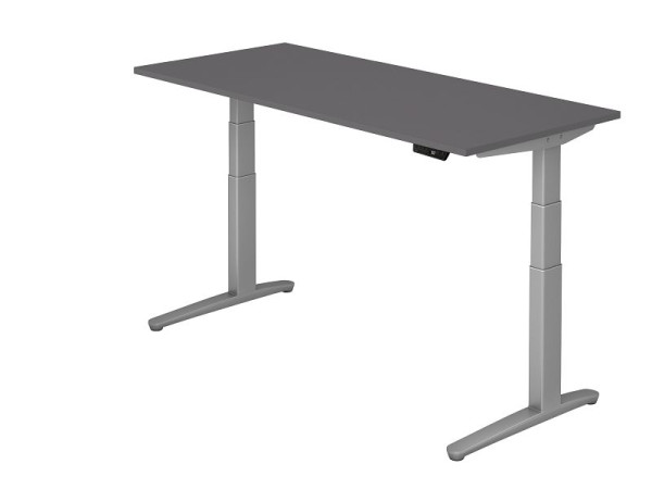 Hammerbacher elektrisch zit-sta bureau 180x80cm grafiet/zilver, rechthoekige vorm, VXBHM19/G/SS