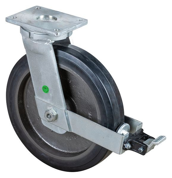 BS Rolls Zwaarlastwiel met wiel/slot, breedte 75 mm, Ø400 mm, tot 1200 kg, zwarte elastische banden, gegoten velg, kogellagers, RR120.B81.400