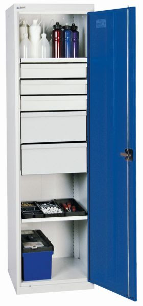 stumpff gereedschaps- en materiaalkast serie 2000, 7035/5010, 2 legborden, laden: 3 x 100, 2 x 200 mm, 2005674
