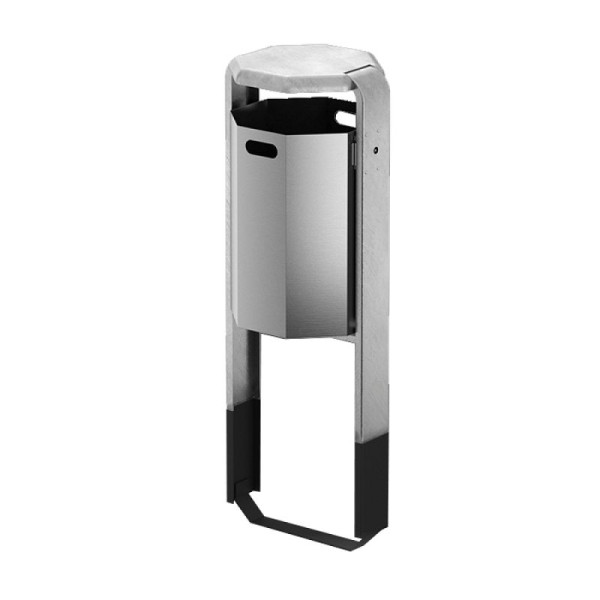 Stone HGS afvalbak -City 600- met deksel, om in beton te plaatsen, totale hoogte 1180mm, met asbak, container en standaard zonder verf, 12695-0201