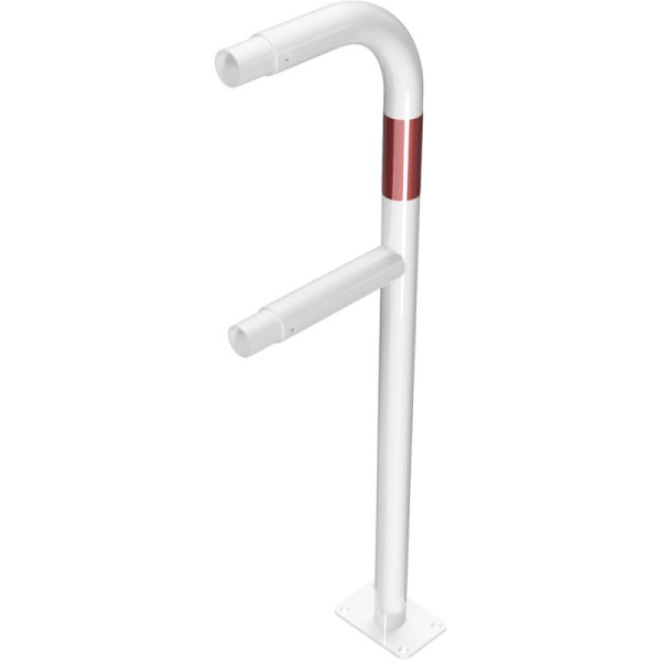 Stone HGS beschermrailing van stalen buis Ø 48 mm, eindpaal, hoogte 1000 mm, lengte 250 mm, wit met rode lichtlijsten, bevestiging: voor pluggen, 448.80pb