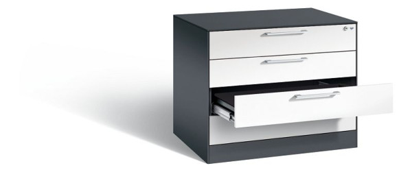 C+P archiefkast Asisto, H710xB800xD600mm, kleur: zwartgrijs / verkeerswit, beugelgreep, 146273-424 S10018