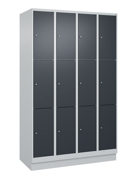 C+P lockerkast Classic PLUS, onderstel, 4 vakken met elk 3 vakken, 1950x1200x500mm, 7035/7016, 080020-403 S10008