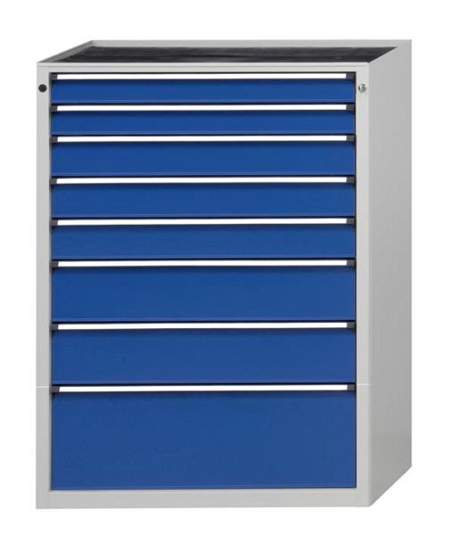 ANKE ladekast; 910 x 675 x 1280 mm; RAL 7035/5010; Kuip met antislipmat; 8 laden 90, 90, 120, 120, 120, 180, 180, 300 mm, 610.306