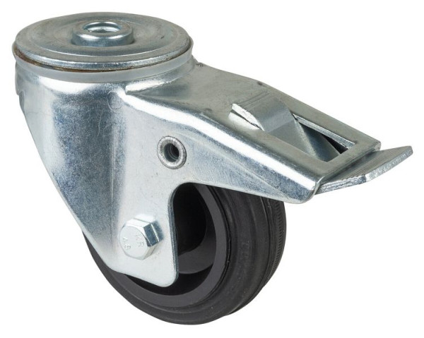 BS rollen transportrol met rem, breedte 30 mm, Ø80 mm, tot 50 kg, zwart rubberen loopvlak, rollager, VE = 4 stuks, L121.B45.080