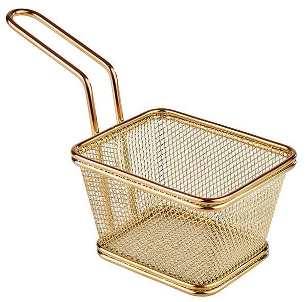 APS serveerfrituurmand, 10 x 8,5 cm, hoogte: 6,5 cm, RVS, goudlook, handvat 9 cm, -SNACKHOLDER-, 40622