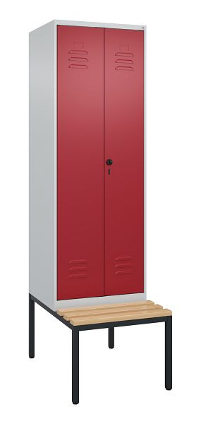 C+P luierkastje Classic PLUS SW, 2 vakken, 2120x600x815mm, 7035/3003, draaigrendel, met onderbank, beukenhouten zitlat, 0800527-20 S10001