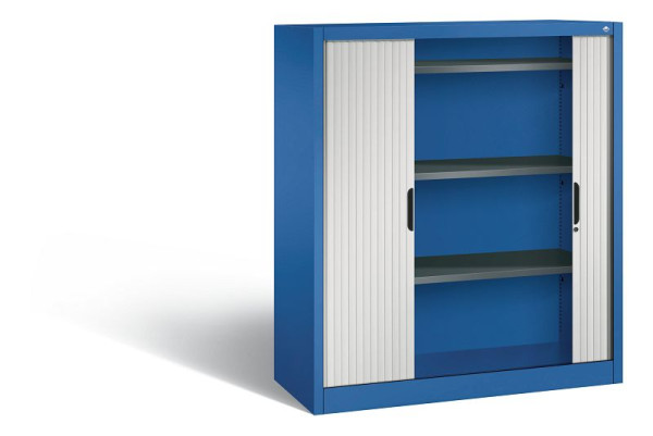 C+P dressoir met rolluik Omnispace, H1345xB1200xD420mm, kleur: gentiaanblauw/lichtgrijs, verzonken greep, 3 niveaus, 3223-00 S10116