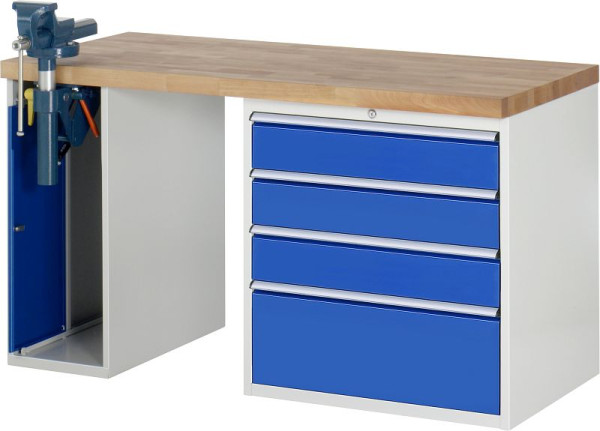 RAU werkbank serie 7000 - modulair ontwerp, 2 onderbouwcontainers (1x bankschroef, 4x lade), 1500x840x700 mm, 03-7610A2-157B4S.11
