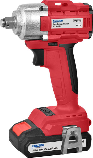 Kunzer accu-slagmoersleutel compact 1/2" aandrijving met lithium accu 18V/2,0Ah 450 Nm incl. laadstation, 7ASS02