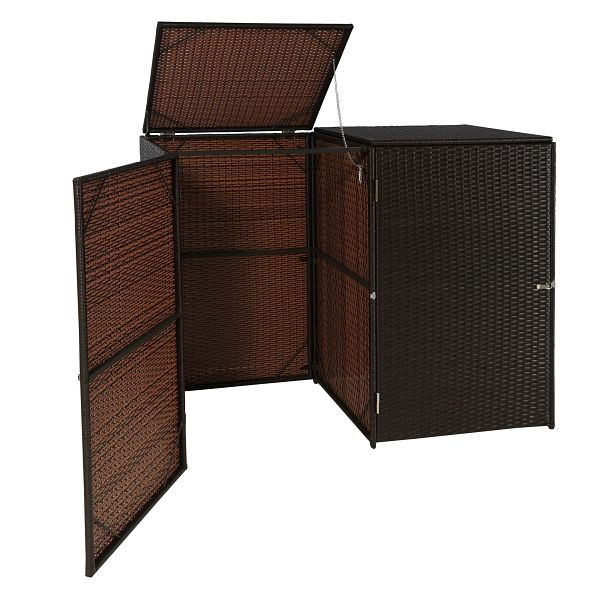 Mendler HWC-E25 2-wielbak bekleding, vuilnisbak, vuilnisbak deksel, poly rotan 2x120l, bruin, 65258