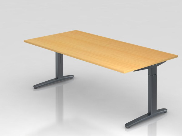 Hammerbacher bureau C-poot 200x100cm beuken/grafiet, rechthoekige vorm, VXB2E/6/GG