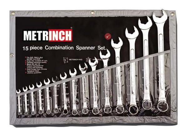 Metrinch-steeksleutelset in rolkoffer 15-delig MET-0135