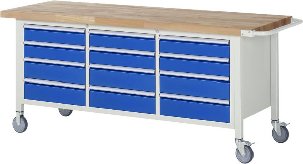 RAU verrijdbare werkbank serie 8000, drievoudige onderbak (12x lade), 2000x880x700 mm, 05-8579A2-207B4S.11
