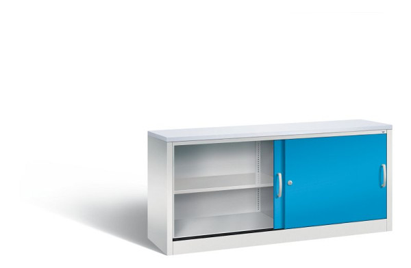 C+P dressoir met schuifdeuren Acurado, H720xB1600xD400mm, kleur: lichtgrijs/lichtblauw, beugelgreep, 2 niveaus, 5724-00 S10338