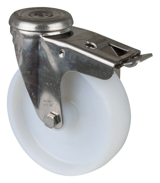 BS rollen RVS transportrol met rem, breedte 34 mm, Ø125 mm, tot 130 kg, loopvlak/wiellichaam kunststof, glijlager, H121.A90.125