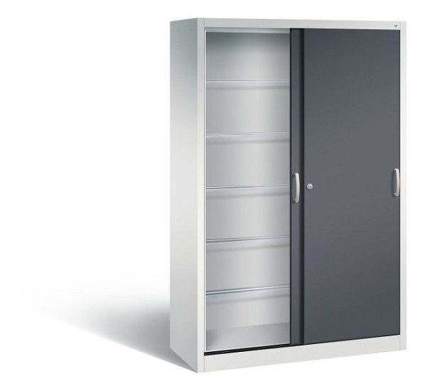 C+P schuifdeurkast Acurado, H1950xB1200xD500mm, kleur: lichtgrijs/zwartgrijs, beugelgreep, 2050-60 S10022