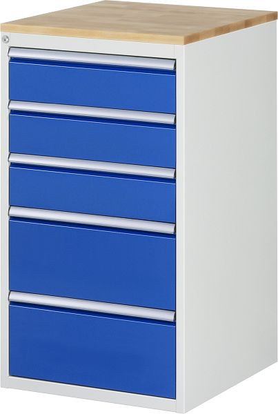 RAU ladekast serie 7000, massief beukenhouten blad, 5 x lade afmeting L 3xH150, 2xH240 mm, 580x1035x650 mm, 03-L7.4A-B.11