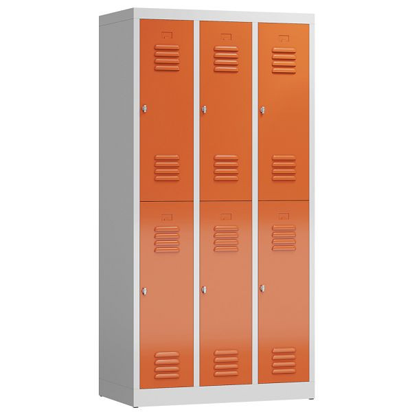 Lüllmann ClassiX kledingkast, 3 vakken, dubbeldekker, 1800 x 870 x 500 mm, lichtgrijs/vuurrood, X-520234