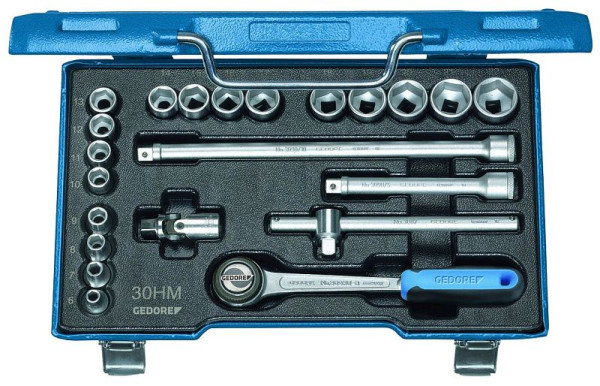 GEDORE dopsleutelset 3/8'', 22-delig, zeskantprofiel, omschakelbare ratel, 6238300