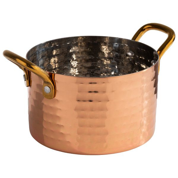 APS serveerpot -MUMBAI-, Ø 11,5 x 7 cm, RVS, buitenzijde: koperlook, gehamerd, 0,6 liter, afmetingen met handvatten: 16 x 11,5 x 8,5 cm, 40732