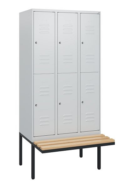 C+P dubbeldekskast Classic PLUS, 3 compartimenten, 1950x900x815mm, 7035/7035, cilindersloten, beukenhouten zitlatten, zitting, 0803405-30 S10039