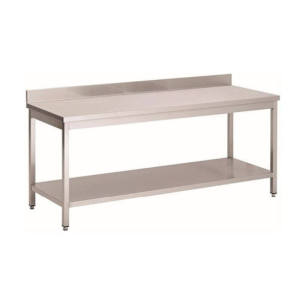 Gastro-Inox RVS AISI 430 werktafel met onderstel en opstand, 900x600x850mm, versterkt met 18 mm dik, gecoate spaanplaat, 301.178
