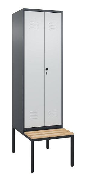C+P luierkastje Classic PLUS SW, 2 vakken, 2120x600x815mm, 7016/7035, draaigrendel, met onderbank, beukenhouten zitlat, 0800527-20 S10013