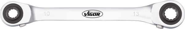 VIGOR dubbele ratelringsleutel, buiten dubbel zeskantprofiel, 10 x 13, 17 x 19, V2705
