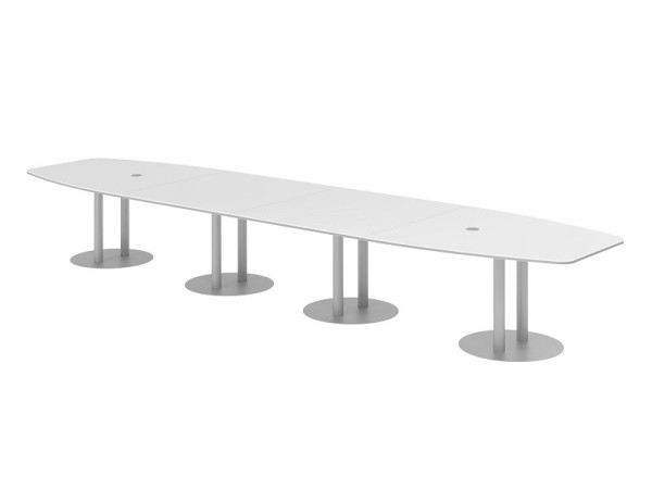 Hammerbacher vergadertafel KT52S, 520 x 130 cm, blad: wit, 25 mm dik, met vier zilveren kolompoten, 7,6/70 cm, werkhoogte 74 cm, VKT52S/W/S