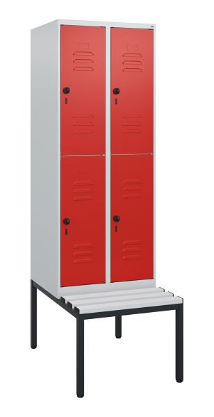 C+P Doppelstöckiger Spind Classic PLUS, 2 Abteile, 1950x600x815mm, 7035/3020, Drehriegel, mit untergebauter Sitzbank, 0803505-20 S10062