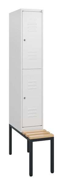 C+P dubbeldekkerkast Classic PLUS, 1950x300x815mm, 9016/9016, cilindersloten, zitlatten van beukenhout, met zitbank eronder, 0803505-10 S10044