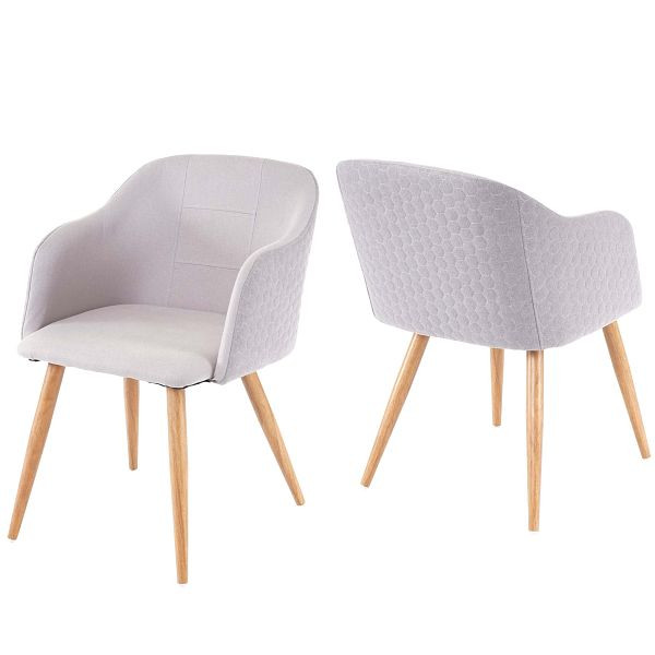 Mendler set van 2 eetkamerstoelen HWC-D71, stoel keukenstoel, retro design, armleuningen stof/textiel, licht grijsgrijs, 64190