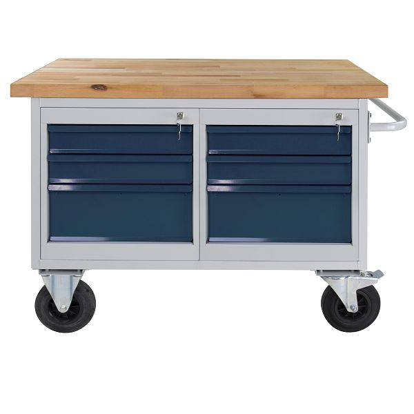 ADB werkbank/tafelwagen 6 laden, afmetingen HxBxD: 840x1300x600 mm, kleur tafelwagen: lichtgrijs, RAL 7035, kleur laden: antracietgrijs (RAL 7016), 44746