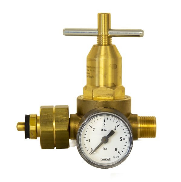 ELMAG kleine drukregelaar 'PROPANE' met manometer 0-6 bar, output 18 kg/h, slangaansluiting G 3/8' LH, 56122
