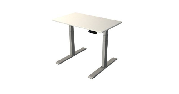 Kerkmann sta-/zittafel B 1000 x D 600 mm, zilver, elektrisch in hoogte verstelbaar van 630 - 1270 mm, wit/zilver, 10275410