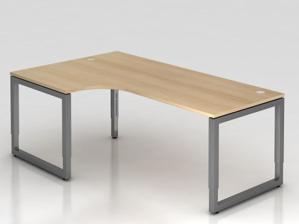 Hammerbacher hoektafel O-voet vierkant 200x120cm eiken/grafiek, hoekvorm 90°, links of rechts monteerbaar, VRS82/E/G