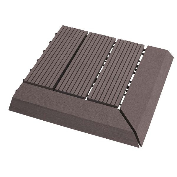 Mendler WPC hoekvloertegel Rhone + eind, houtlook terras, 30x30cm Premium, hoek links, grijs lineair, 77609