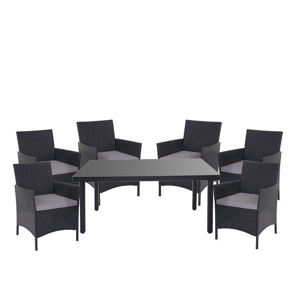 Mendler Halden poly rotan set, tuinmeubelen balkonset, zitset, antraciet, kussens antraciet, 52354+3x64304