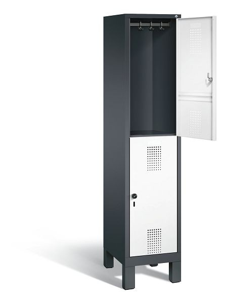 C+P locker dubbeldekker Evolo, H1850xB420xD500mm, kleur: zwartgrijs / verkeerswit, 48310-12 S10089