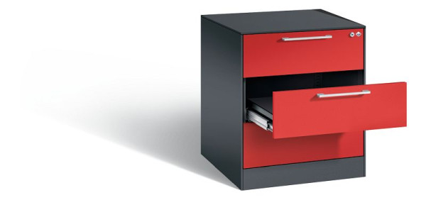 C+P archiefkast Asisto, H710xB562xD600mm, kleur: zwartgrijs / vuurrood, beugelgreep, 146274-322 S10160