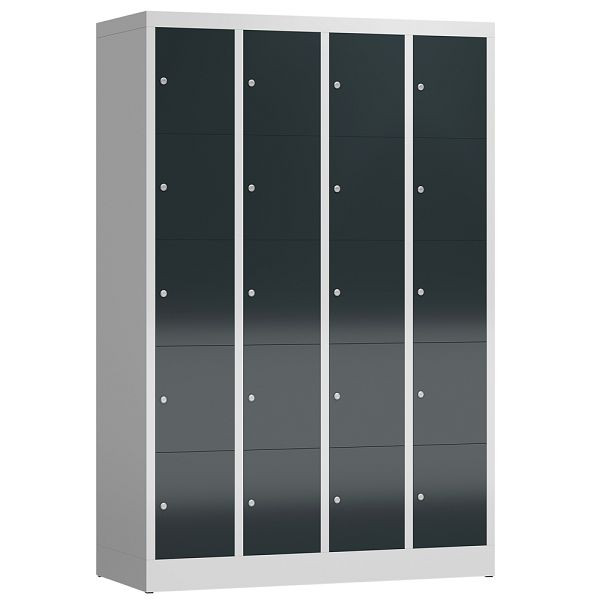 Lüllmann ClassiX lockerkast, 4 compartimenten met elk 5 compartimenten, 1800 x 1185 x 500 mm, lichtgrijs/antracietgrijs, X-520548