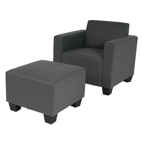 Mendler Modular Armchair Lounge chair met poef Lyon, imitatieleer, donkergrijs, 75179+75182