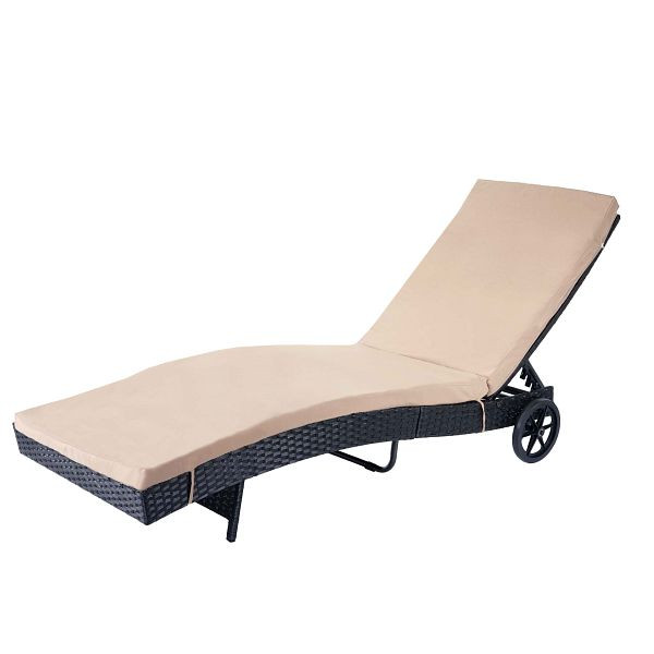 Mendler HWC-D80 ligstoel, tuinligstoel, relaxligstoel, polyrotan, antraciet, beige kussens, 64456