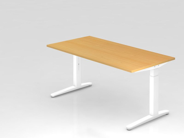 Hammerbacher bureau C-onderstel 160x80cm beuken/wit, aluminium loper wit, VXB16/6/WW