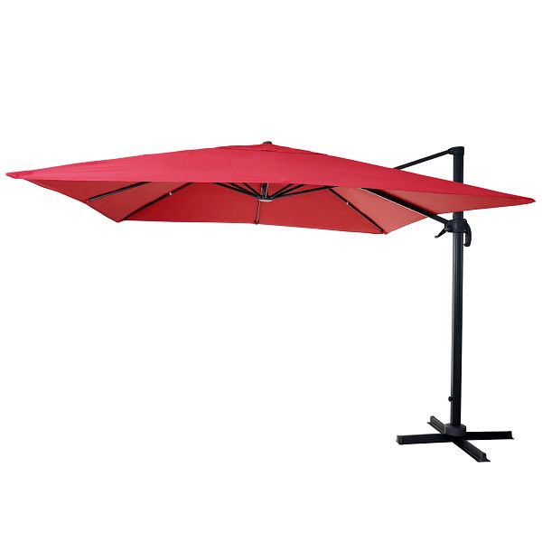 Mendler gastronomie verkeerslichtparaplu HWC-A96, paraplu 3x3m (Ø4,24m) polyester aluminium/staal 23kg, rood zonder standaard, draaibaar, 153408+153436+122472