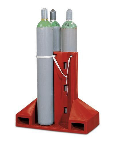 DENIOS gasflessenpallet GFP-4 van polyethyleen (PE), voor 4 gasflessen (Ø 230 mm), met sjorband, 155-648