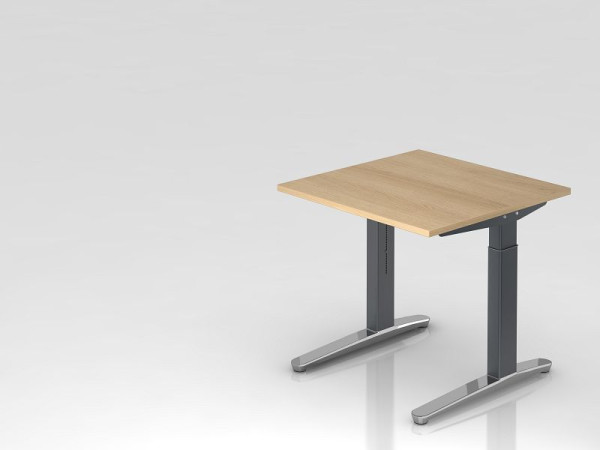 Hammerbacher bureau C-poot 80x80cm eiken/grafiet (gepolijst), rechthoekige vorm, VXB08/E/GC